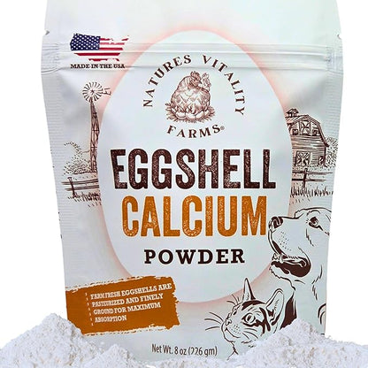 8 oz Pure U.S.A. Eggshell Powder for Dogs/Cats, Finely Ground, Calcium Supplement