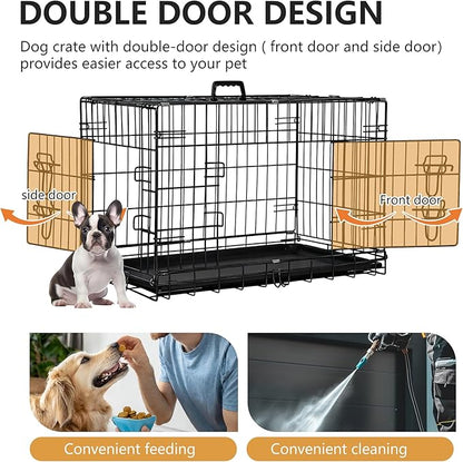 FDW 30-Inch Dog Crate Pet Cage with Metal Folding Design Plastic Tray Indoor Outdoor Dog Kennel Cage for Small and Medium Dogs,Dark Black