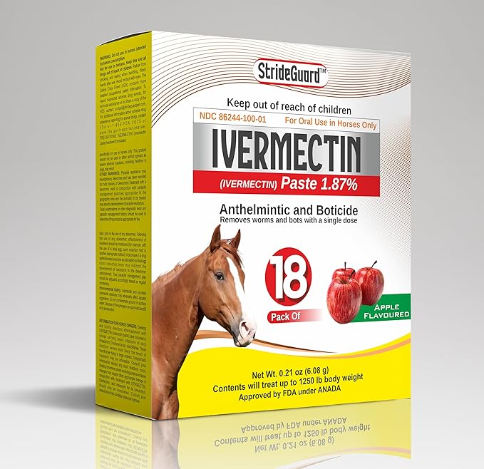 Horse Ivermectin Paste 1.87% – Apple Flavored Oral Horse Dewormer Syringe – 6.08g Tube Treats Horses Up to 1250 LB [Pack-18]