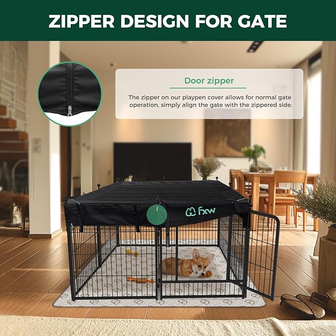 FXW Rollick Unleashed Dog Playpen for Indoor, Yard, RV Camping, 32 inch 8 Panels Dog Pen with Playpen Cover for Small and Medium Dogs, Black│Patented