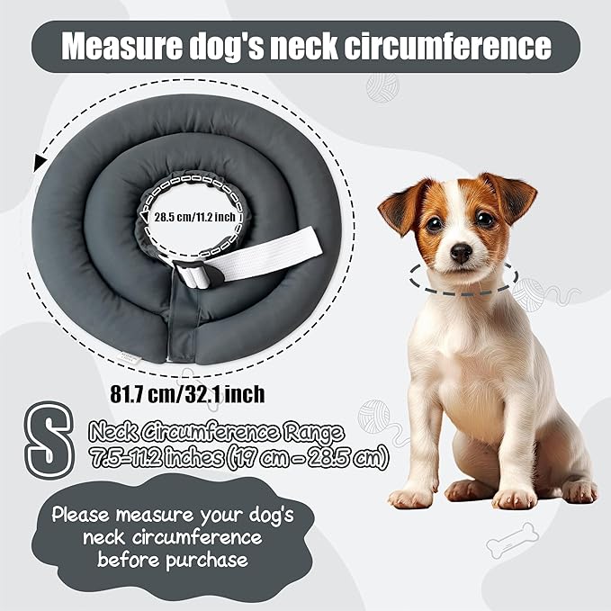 Soft Dog Cone Collar - Adjustable Recovery Cone for Small Dogs After Surgery to Stop Licking, Waterproof Elizabethan Protective Neck Donut Collar Alternative for Pet Cat Puppy (Grey, S)