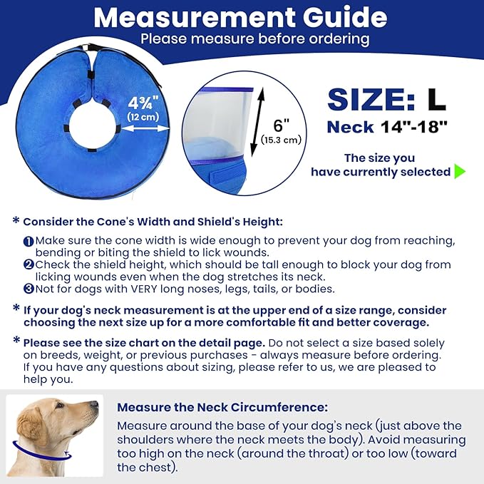 BARKLESS Inflatable Dog Cone, Soft Dog Donut Collar After Surgery, 2-in-1 Inflatable Collar with Detachable Anti-Licking Shield, Patented Donut Cone for Large Breeds to Stop Licking Wounds