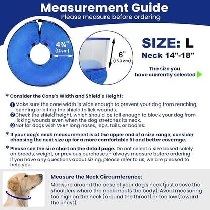 BARKLESS Inflatable Dog Cone, Soft Dog Donut Collar After Surgery, 2-in-1 Inflatable Collar with Detachable Anti-Licking Shield, Patented Donut Cone for Large Breeds to Stop Licking Wounds