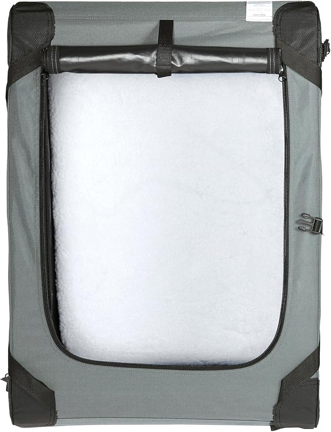 Amazon Basics 4-Door Portable Folding Soft Dog Crate, Collapsible Travel Kennel for Cat, Dog, and Other Small Animals, Pop Up with Easy Transportation, Grey, M 30" x 21" x 21"