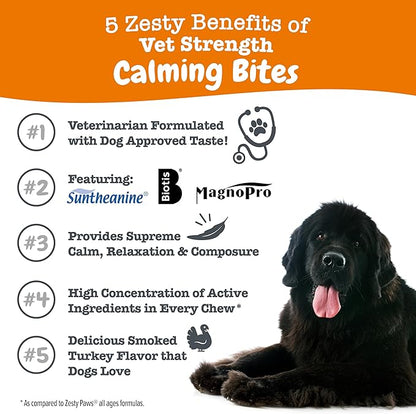 Zesty Paws Vet Strength Calming Chews for Dogs - for Everyday Stress, Relaxation, Composure, and Separation Smoked Turkey 90 Count (Pack of 2)