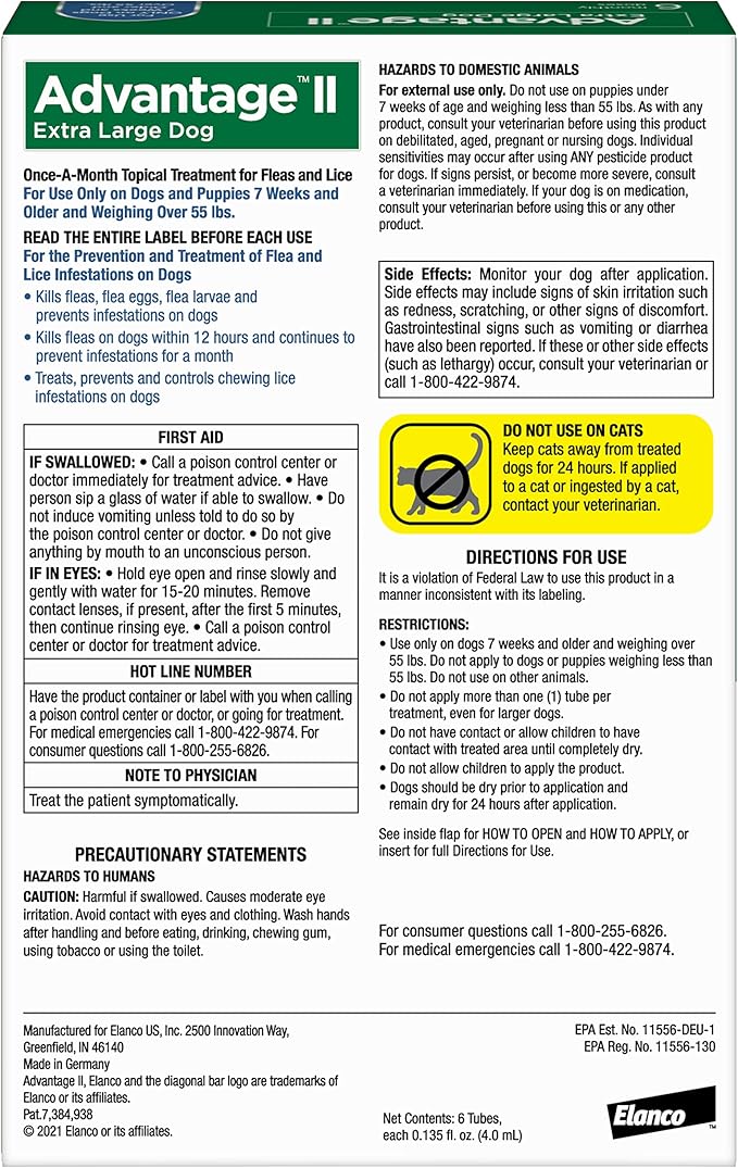 Advantage II XL Dog Vet-Recommended Flea Treatment & Prevention | Dogs Over 55 lbs. | 6-Month Supply