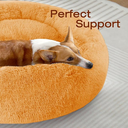 JOLLYVOGUE Dog Beds Large Sized Dog, 36 inches Calming Soft Anti-Anxiety Donut Dogs Bed, Washable Round Fluffy Cushion for Large Pets, Fits up to 80 lbs Pets