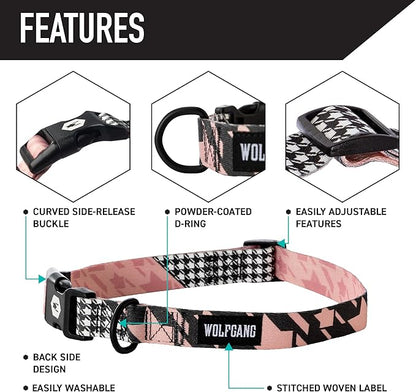 Wolfgang Heavy Duty Martingale Dog Collar with Quick Release Nylon Buckle for Walking & Training, HoundsPink Print, Large