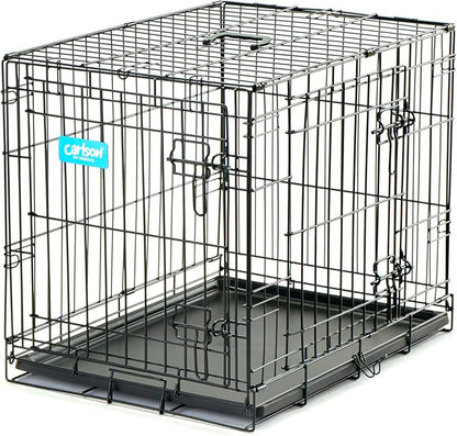 Carlson Pet Products Double Door Metal Dog Crate with Divider, Small 24" Dog Crate for Small Dogs & Puppies, Foldable Collapsible Dog Kennel with Removable Tray, Wire Dog Cage for Training & Travel