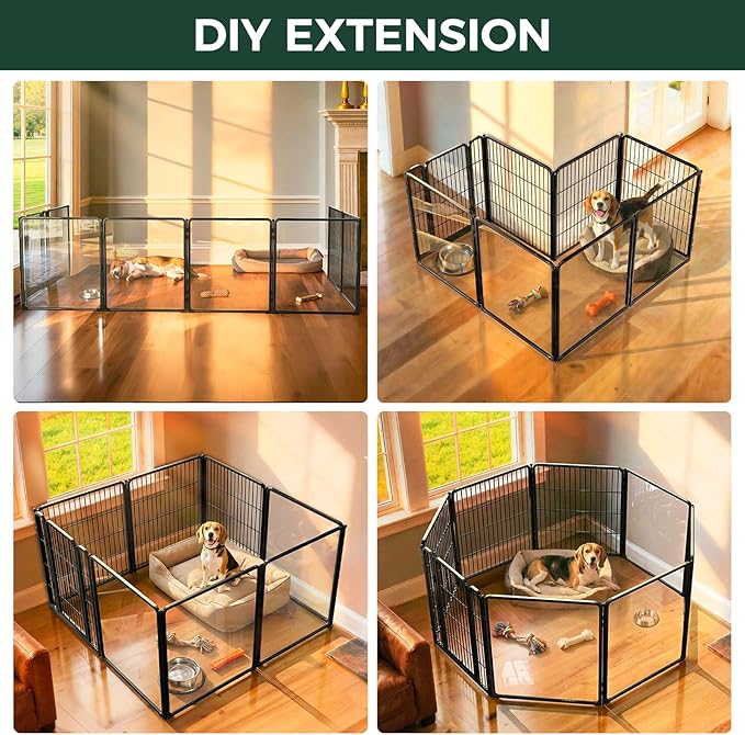 FXW AuraSpace Pro Acrylic & Wire Mesh Indoor Dog Playpen, 32" Height 8 Panels Metal Dog Pen for Small and Medium Dogs, Black│Patented