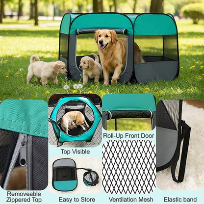 Dog Cat Playpen, Pet Playpen Indoor for Dog Crate Tent Cage Outdoor Foldable Dog Enclosure, Green Small