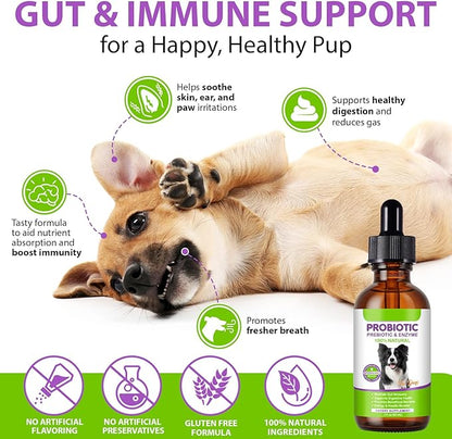 Dog Probiotic, Liquid Probiotics for Dogs, Prebiotic & Digestive Enzymes, Dogs Probiotics Supplement Help Digestive Health, Immune Support, Diarrhea Relief, Dog Herbal Supplements 60ml