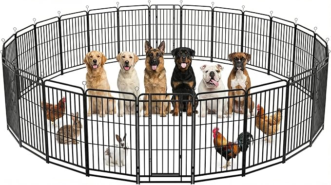 Dog Playpen Outdoor 24 Panels 47'' Rustproof Metal Dog Fence with Gate Small Medium Portable Large Dog Play Pen 54FT 212 Sq.ft for RV Camping, Trips, Play Yard