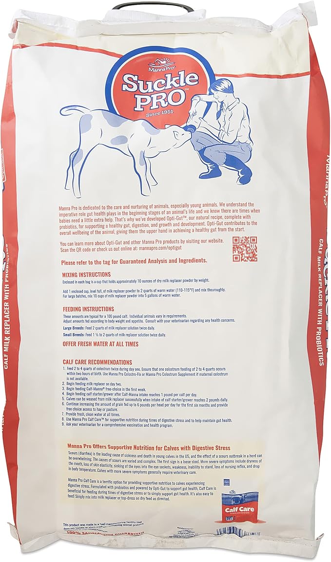 Manna Pro Suckle Pro Calf Milk Replacer, 22% Protein with Probiotics, Supports Healthy Growth and Digestion, Easy to Mix, Promotes Strong Immune System in Calves, 25 lb