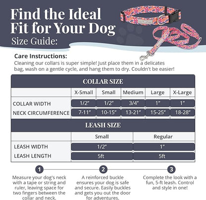 Lucky Love Dog - Easy Click Buckle Dog Collar with Leash Set Combo, Durable & Comfortable for Male & Female Dogs, Pet Collar for Large Dogs, Secure Fit - Floral Rosie Combo, Large