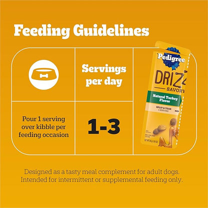 Pedigree Drizzlers for Dogs, Wet Dog Food Gravy Savory Sauce, Natural Turkey Flavor, 60g Dual-Serving Pouch (22 Count, 44 Servings Total)