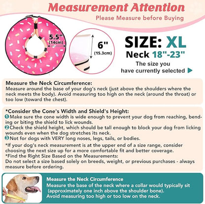 Inflatable Dog Cone with Anti-Licking Clear Shield, Protective Dog Donut Collar After Surgery, Adjustable Soft Recovery Cone for Pets, Alternative Collar with Buckle Strap (Pink, XL)
