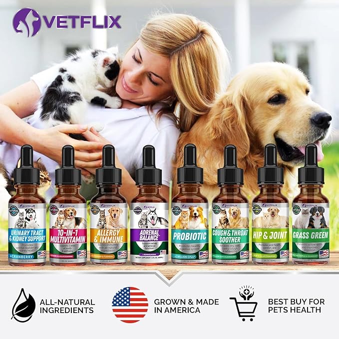 Adrenal Support for Dogs, Cats, Puppies and Kittens - Made in USA - Cushing's and Kidney Support Supplement - Natural Endocrine Health Formula - 2 Fl Oz