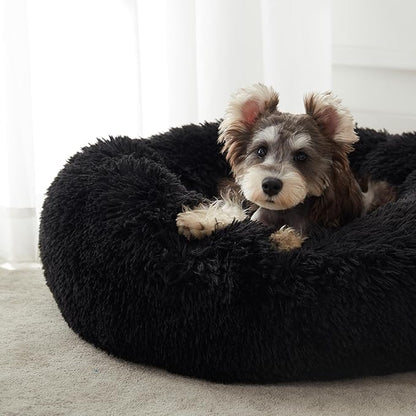 WESTERN HOME WH Calming Anti-Anxiety Donut Dog & Cat Bed, Warming Cozy Soft Round Cushion, Fluffy Faux Fur Plush Cuddler for Small Medium Dogs and Cats