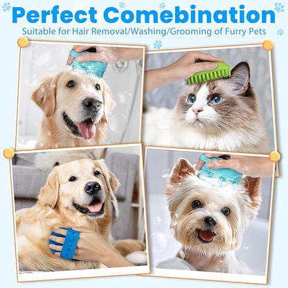 Comotech 3PCS Dog Bath Brush | Dog Shower/Washing Brush with Adjustable Ring Handle for Short & Long Hair(Blue Blue Green)
