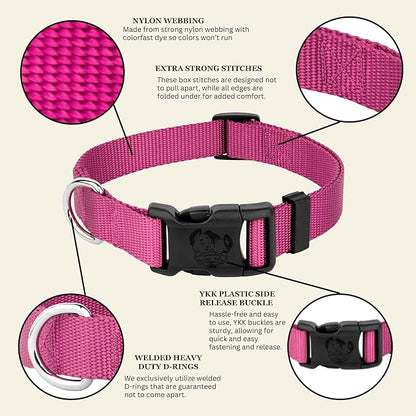 Country Brook Petz - Everyday Nylon Dog Collar for Large, Medium, and Small Dogs and Puppies - for Everyday Use in 10+ Warm Colors (Small, 3/4 Inch Wide, Rose)