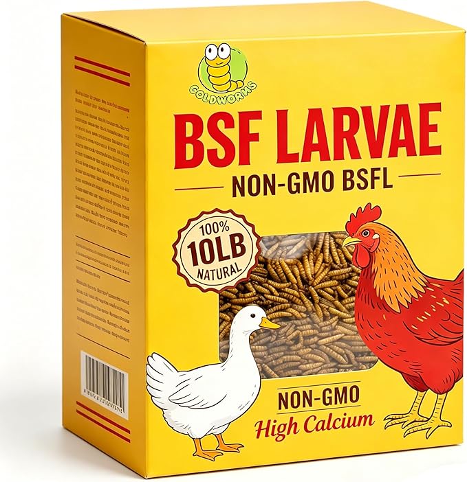 10LB Dried Black Soldier Fly Larvae, 85X More Calcium Chicken Feed Than Mealworms, 100% Natural Non-GMO BSF, Treat for Chickens, Ducks, Laying Hens, Birds
