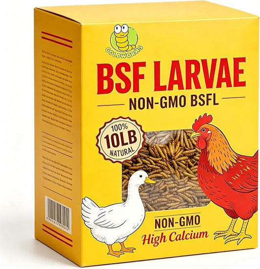 10LB Dried Black Soldier Fly Larvae, 85X More Calcium Chicken Feed Than Mealworms, 100% Natural Non-GMO BSF, Treat for Chickens, Ducks, Laying Hens, Birds