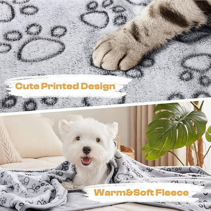 Luciphia 1 Pack 3 Blankets Fluffy Premium Fleece Pet Blanket Flannel Paw Printed Throw for Dog Cat Grey Paw Large(41"x31",Pack of 3)