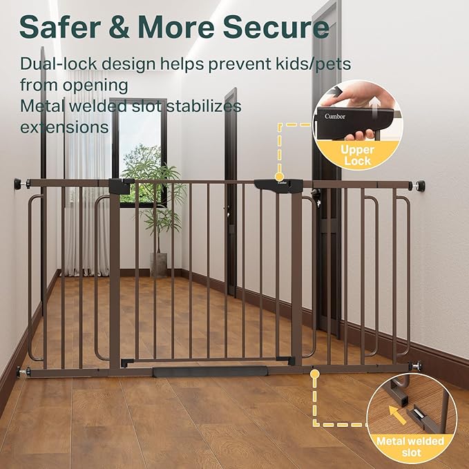 Cumbor Extra Wide Baby & Pet Gate Set, 29.7-51.5" & 36.6-64" Gates with Dual-Lock, Auto-Close, One-Hand Operation for Stairs, Hallways & Doorways