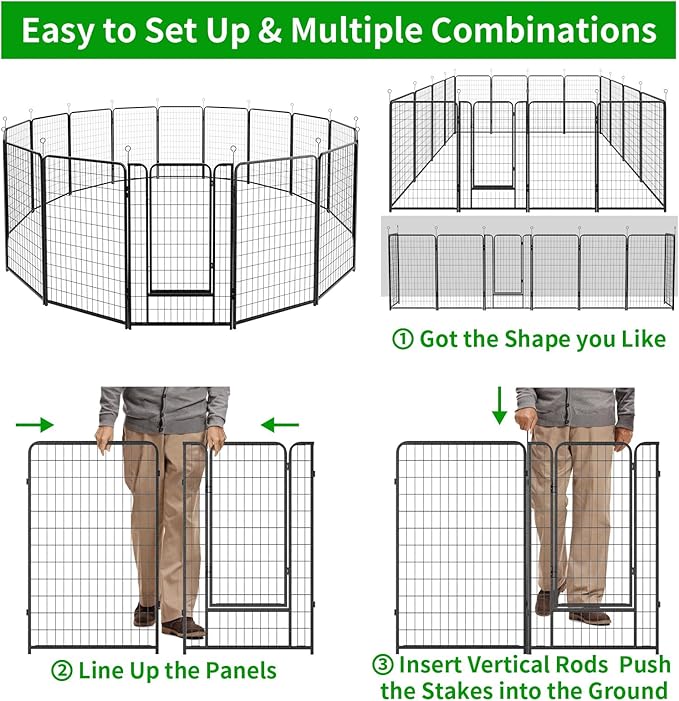 Kfvigoho Dog Playpen Outdoor Extra Wide 16 Piece Panels Heavy Duty Dog Fence 50" Height Anti-Rust with Doors Portable for RV Camping Yard, Total 42FT, 140 Sq.ft, Snowy Black