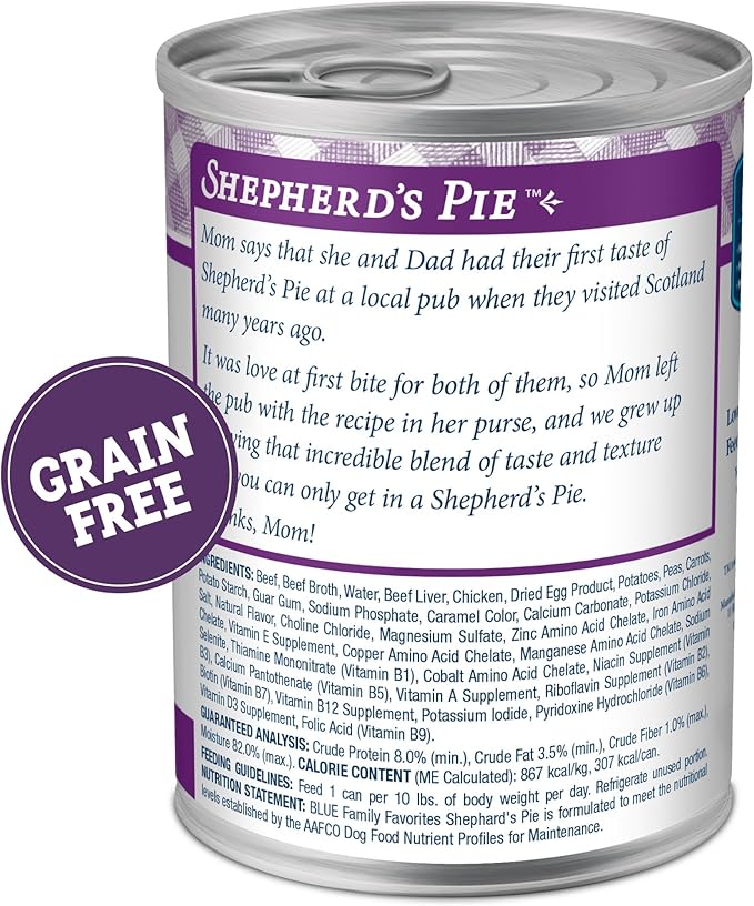 Blue Buffalo Family Favorites Adult Wet Dog Food, Made with Natural Ingredients, Shepherd's Pie, 12.5-oz Can (Pack of 12)