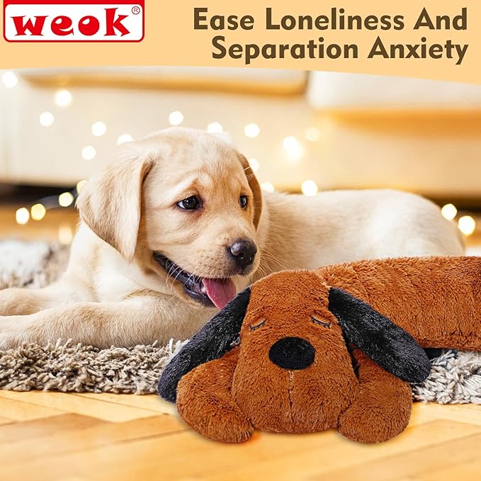 WEOK Puppy Heartbeat Toy for Separation Anxiety Relief, Heartbeat Stuffed Animal Anxiety Calming Behavioral Aid Plush Toy for Dogs Cats Pets