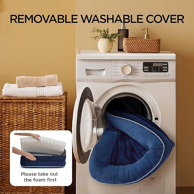 Bedsure Orthopedic Dog Bed Medium Size Dogs - Washable Medium Dog Cat Bed Waterproof, Comfort Pet Couch Sofa with Washable Removable Cover, Pets Bed with Nonskid Bottom, Blue Navy, 28"