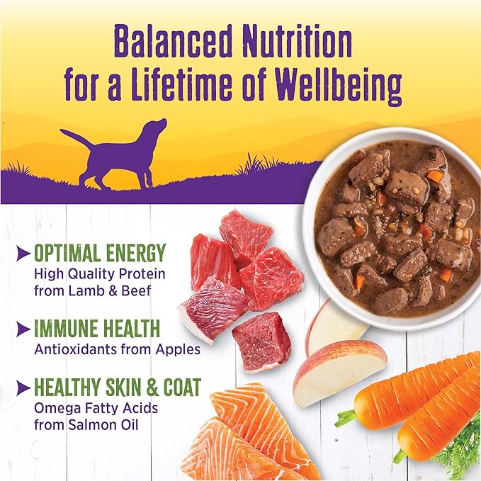 Wellness Complete Health Stew Adult Canned Wet Dog Food, Grain Free, Natural, Lamb and Beef Recipe, 12.5 oz, Pack of 12 Cans