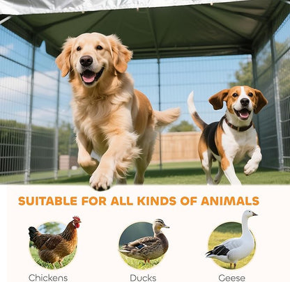 PawHut Outdoor Dog Kennel with Roof, 8' x 4' x 6' Heavy Duty Welded Wire Dog Playpen Enclosure with Escape-Proof Lock, UV-Resistant & Waterproof Cover, for Medium Dogs, Chickens, Ducks, Silver