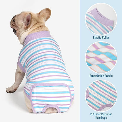 cyeollo Recovery Suit for Dogs Surgery Suit Female Spay Soft Pet Onesie Bodysuit Male Dog Neuter, Small Medium Large Dogs Surgical Recovery Shirt, Striped, XL