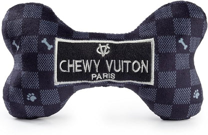 Haute Diggity Dog Chewy Vuiton Bone Plush Squeaky Dog Toy, Soft Durable Designer-Inspired Stuffed Puppy Chew Toys for Small & Medium Dogs, Machine-Washable (Black Checker) Large
