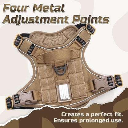 rabbitgoo Tactical Dog Harness for Small Dogs, No Pull Military Service Vest with Handle & Molle, Easy Control for Training Walking, Adjustable Reflective Straps, Brown, S