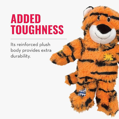 KONG Wild Knots Tiger Dog Toy (Small/Medium) Durable Internal Knotted Rope, Minimal Stuffing for Less Mess – Soft Plush Chew Toy for Dogs