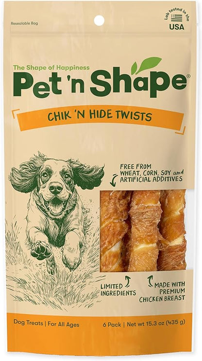 Pet 'n Shape Chik 'n Hide Twist - Chicken Wrapped Rawhide Natural Dog Treats, Large, 6 Count