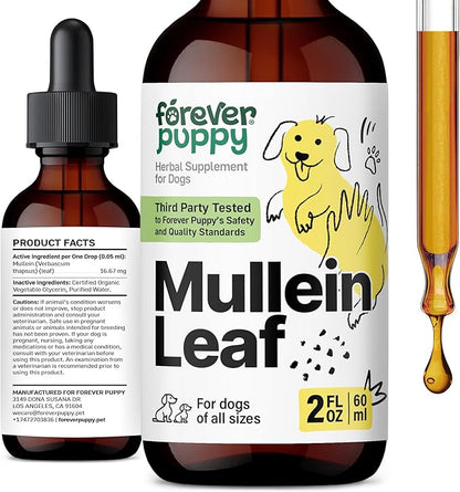 Forever Puppy Mullein Tincture for Dogs - Respiratory Health Support - Canine Mullein Drops for Lungs - Dog Food Supplements and Vitamins - All Breeds & Sizes - Sugar & Alcohol-Free - 2 fl oz