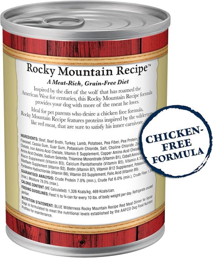 Blue Buffalo Wilderness Rocky Mountain Recipe Senior Wet Dog Food, High-Protein & Grain-Free, Made with Natural Ingredients, Red Meat Recipe, 12.5-oz. Cans (12 Count)