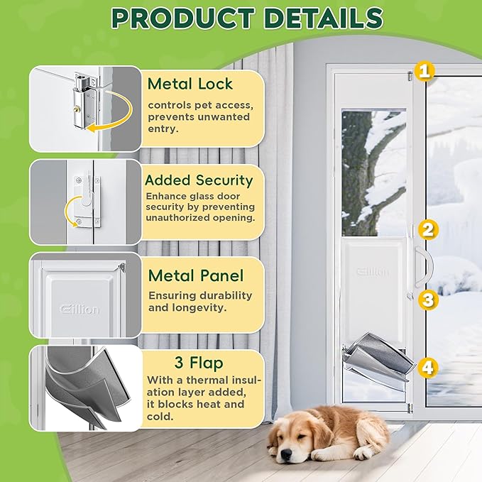 3 Flap XLarge Dog Door for Sliding Glass Door, Openable Pet Door for Sliding Glass Doors, Adjustable 91 7/16" to 96" Slider Height-Pets Up to 220 Lb (Extra Large Size)