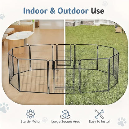 DUMOS Dog Playpen Indoor, Metal 24 Inch 12 Panels Foldable Pet Fence with Door, Outdoor Small Medium Large Dog Puppy Portable Exercise Play Pen for RV Camping, Trips, Play Yard