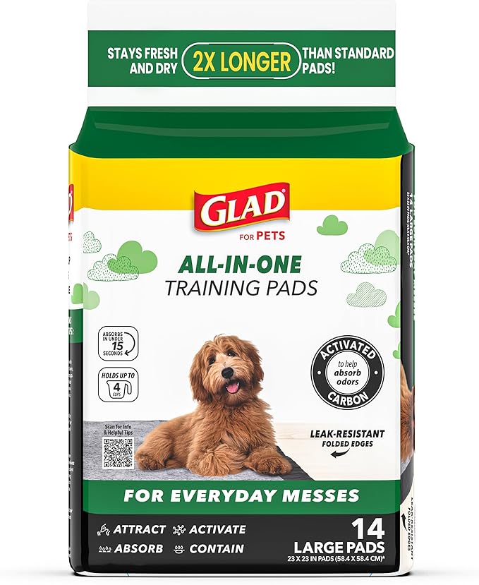 Glad for Pets Black Charcoal Puppy Pads, All-in-One | Puppy Potty Training Pads That Absorb & NEUTRALIZE Urine Instantly | New & Improved Quality Puppy Pee Pads, 14 Count
