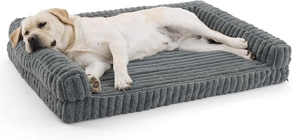Bedsure ComfyFleece™ Orthopedic Dog Beds for Extra Large Pro Dogs, Waterproof Memory Foam XL Pet Bed with Sides, Non-Slip and Egg-Crate Foam Big Dog Couch Sofa with Washable Corduroy Cover, Grey