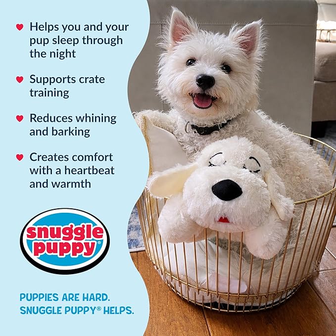 Snuggle Puppy Heartbeat Puppy Toy for Small Breeds, Compact Plush Dog Toy with Real-Feel Pulse, Designed for Crate Time, First Nights, and Rest - Cream