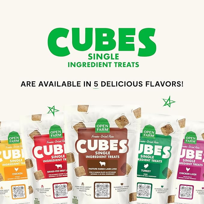 Open Farm Cubes, Freeze-Dried Raw, Single Ingredient Dog Treats, Chicken Liver, 3oz Pouch