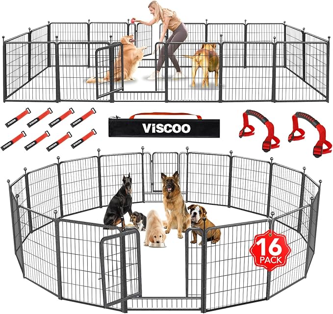 VISCOO Dog Playpen Outdoor, 16 Panels 32" H Dog Pen Indoor, Metal Dog Fence Outdoor, Pet Fence for Large/Medium/Small Dogs, Indoor Puppy Playpen, Foldable Heavy Duty Exercise Pen for RV,Camping,Yard