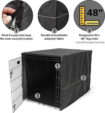 MidWest Homes for Pets XL Dog Crate Cover, Black Polyester Privacy Kennel Cover Fits Most 48-inch Crates, Machine Washable, Reduces Barking & Chewing